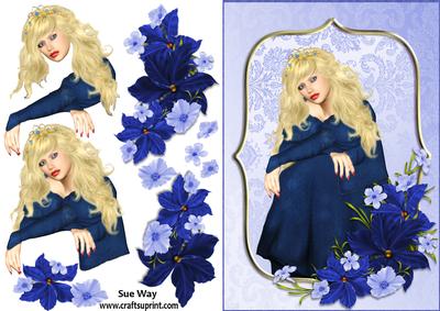 Lady in Blue Card Front and Decoupage