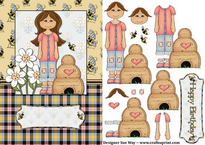 Honey Bee Kid Card Front with Decoupage