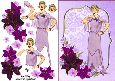 Lilac and Flowers Vintage Fashion Lady Decoupage