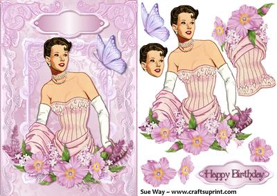 Pink and Flowers Vintage Fashion Lady Decoupage
