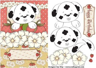 Strawberry Patch Peeping Puppy Decoupage