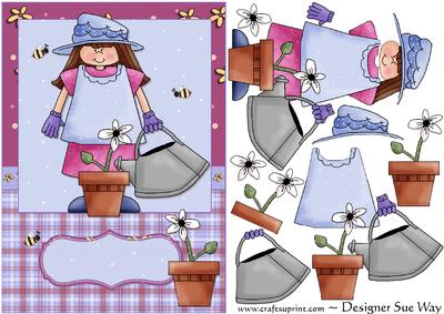 Watering the Flowers Card Front and Decoupage