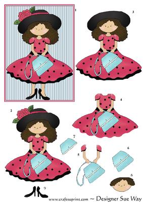 Red Dress Fancy Girl Topper and Decoupage