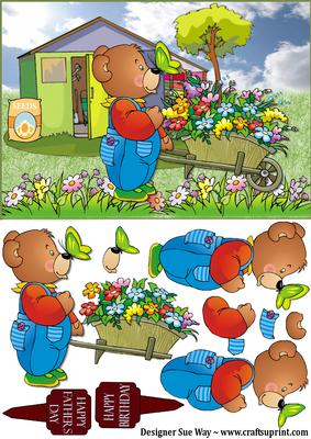 Daddy Bear in the Garden Card Front and Decoupage
