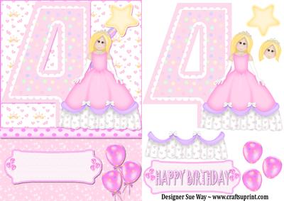 4th Birthday Princess Card Front and Decoupage
