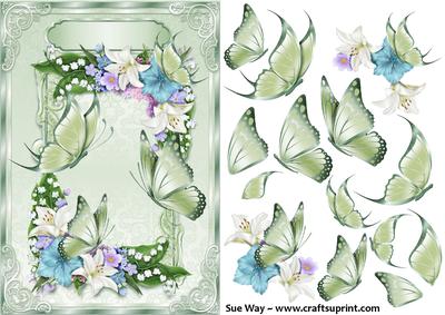 Green Butterflies in a Flower Frame Decoupage