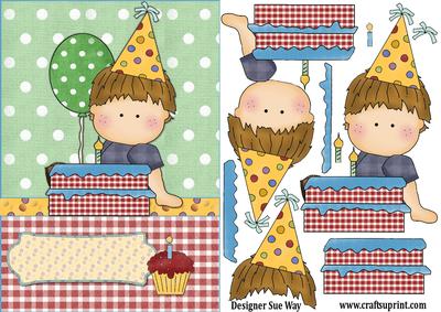Birthday Balloon Boy Card Front and Decoupage