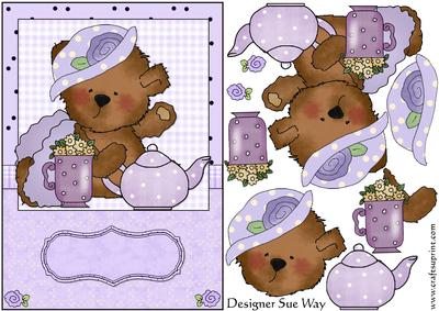 Lilac Teddy Tea Time Card Front and Decoupage