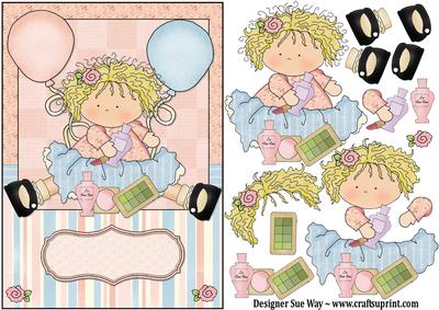 Make-up Party Blonde Hair Card Front and Decoupage