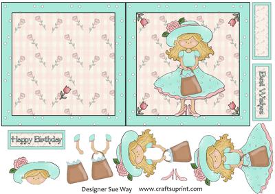Fashion Girl 5" Square Folded Card and Decoupage