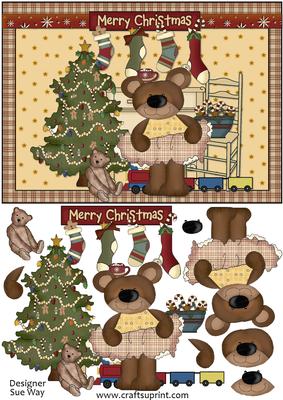 Bears Christmas Morning Card Front and Decoupage