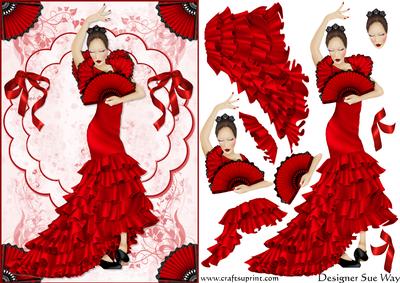 Flamenco Dancing Lady (red) Card Front and Decoupage