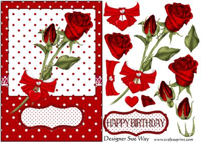 Red Polka Dots and Roses Card Front and Decoupage