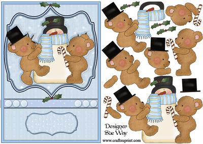 Bears Build a Snowman Card Front Topper & Decoupage