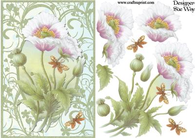 Pink and White Poppies Card Front and Decoupage