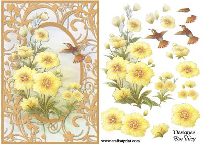 Humming Bird and Yellow Flowers Card Front and Decoupage