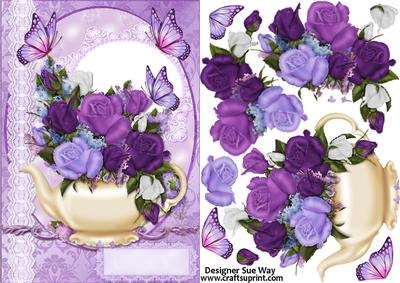 Overflowing Tea Pot of Roses Card Front and Decoupage