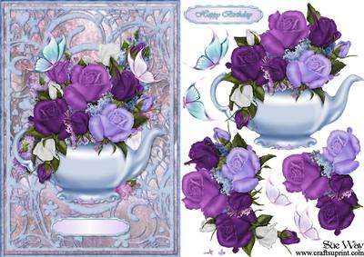 Butterflies and Roses Tea Pot Card Front and Decoupage