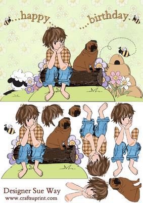 Country Boy and His Dog Card Front and Decoupage