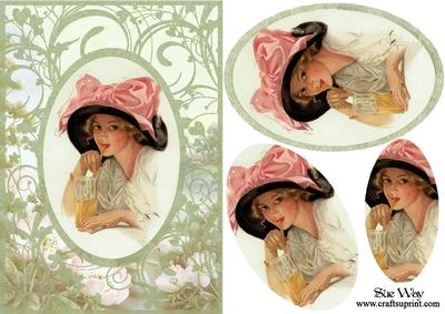 Vintage Lady in a Flower Frame Card Front and Pyramid Cameo
