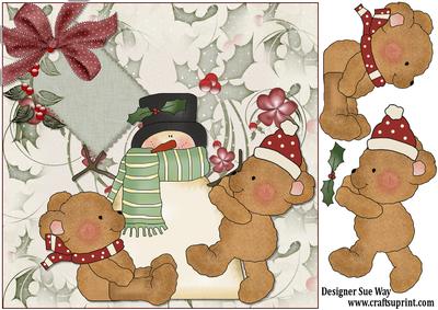 Christmas Holly Bears 8x8 Square Card and Decoupage