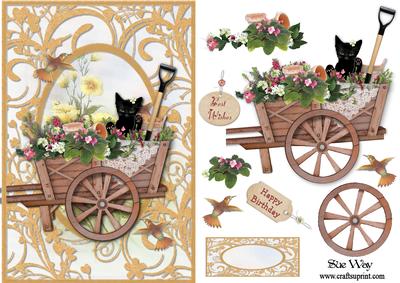 Cat Amoungst the Flowers Card Front and Decoupage