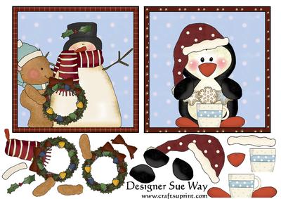 Snowman and Pengiun 5" Square Toppers