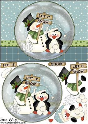 Let It Snow Card Front with Snow Globe Topper and Decoupage