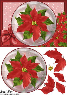 Christmas Poinsettia Snow Globe Card Front and Topper
