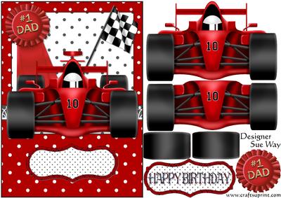Dad's Birthday Racing Car (red) Card Front and Decoupage