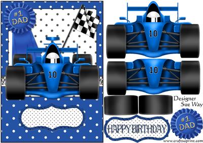 Dad's Birthday Racing Car (blue) Card Front and Decoupage