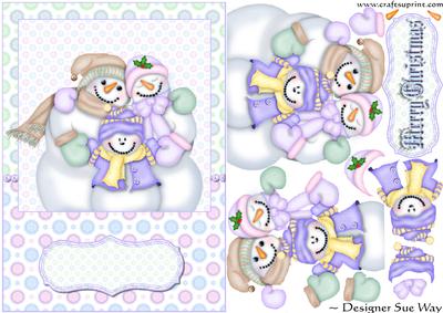 Pastel Snow Family Card Front and Decoupage