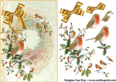 Christmas Robin and Lace Card Front and Decoupage