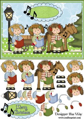 Pretty Little Carolers Card Front and Decoupage