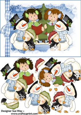 Snowman Christmas Concert Card Front and Decoupage