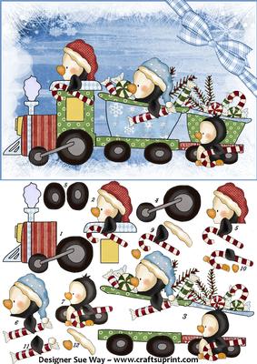 Dashing Through the Snow Penguin Train Card Front