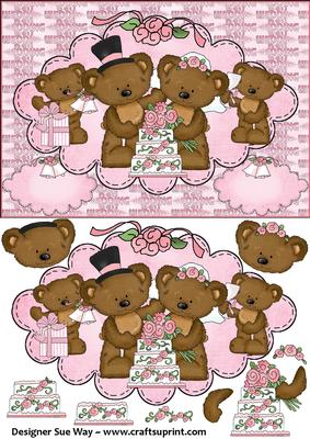 Teddy Bear Wedding Card Front, Topper and Decoupage