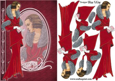 Lady in Red Velvet Gown Fashion Reflections Decoupage