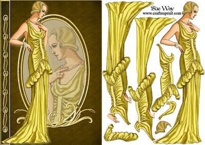 Lady in Gold Evening Gown Fashion Reflections Decoupage