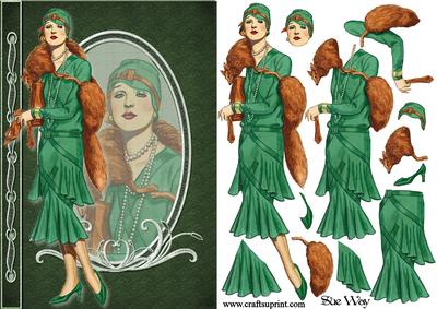 Deco Lady in Green and Furs Fashion Reflections Decoupage