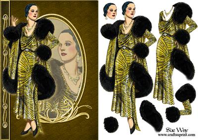 Deco Lady in Gold and Furs Fashion Reflections Decoupage