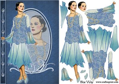 Deco Lady in Blue Floaty Dress Fashion Reflections Decoupage
