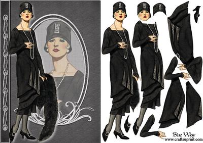 Deco Lady in Black and Furs Fashion Reflections Decoupage