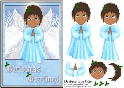 Blue Christmas Angel (dark) Card Front and Decoupage