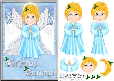 Blue Christmas Angel (light) Card Front and Decoupage
