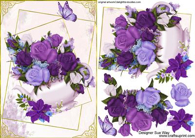 Flower Filled Teapot Card Front Decoupage