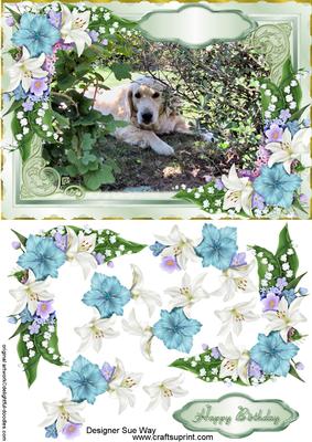 Golden Retriever Dog in the Flowers Decoupage