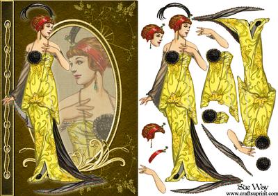 Art Nouveau Lady Fashion Reflections Decoupage