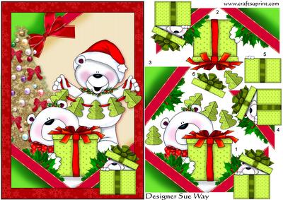 Peeping Bears Christmas Party Card Front Decoupage