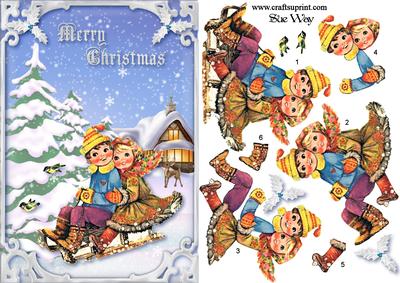 Christmas Sledging Children Card Front